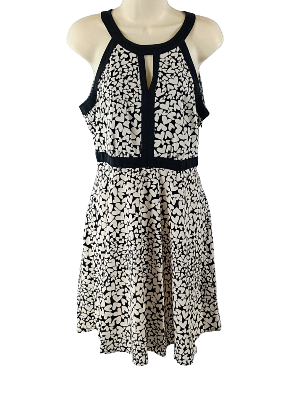 Elle Black and White Heart-Print Halter Skater Dress